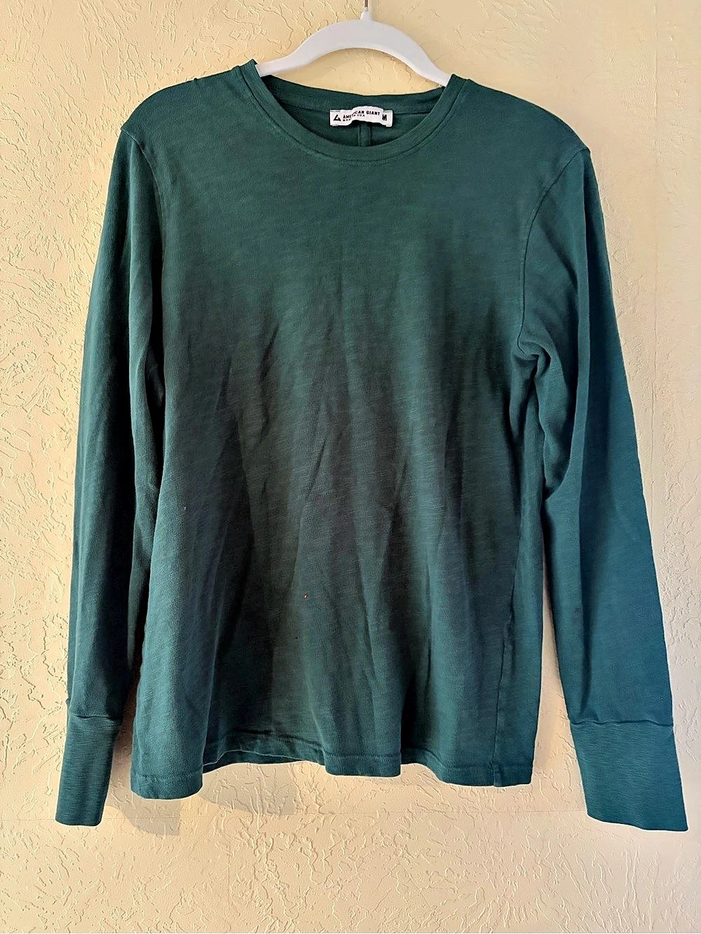 American Giant Long Sleeve Cotton Tee in Green Size Medium